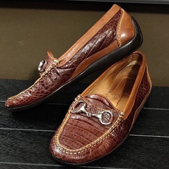 Martin Dingman Saxon Horse Bit Loafers Crocodile Grain Leather 8.5 M - Picture 2 of 10
